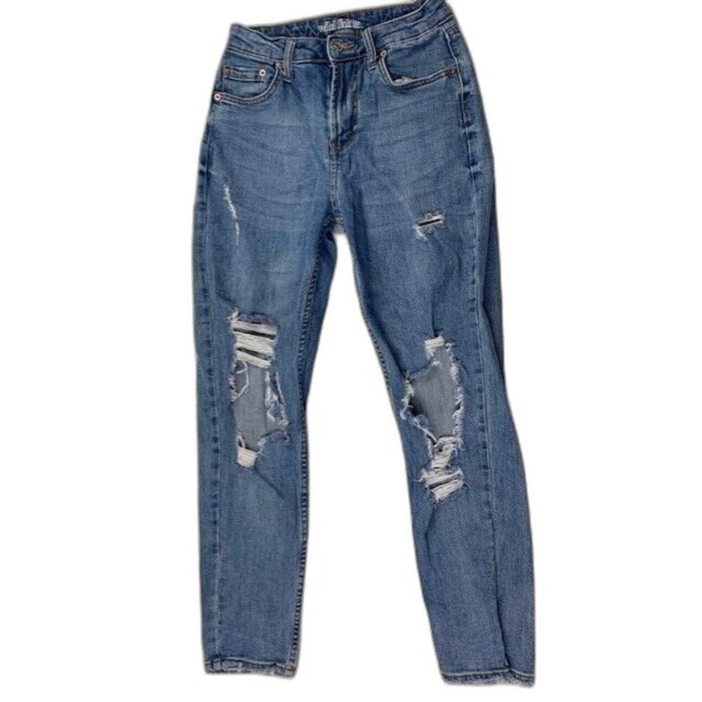 Wild Fable Size 00 Womens High Rise Mom Jeans Skinny Raw Hem Distressed